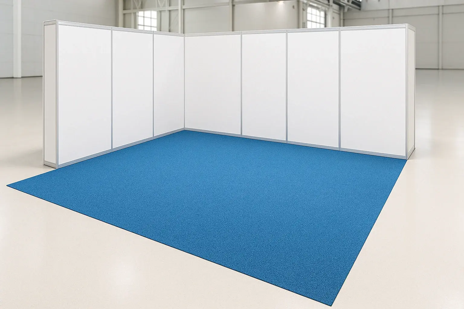 Exhibition booth with custom-fit carpet flooring for a polished look