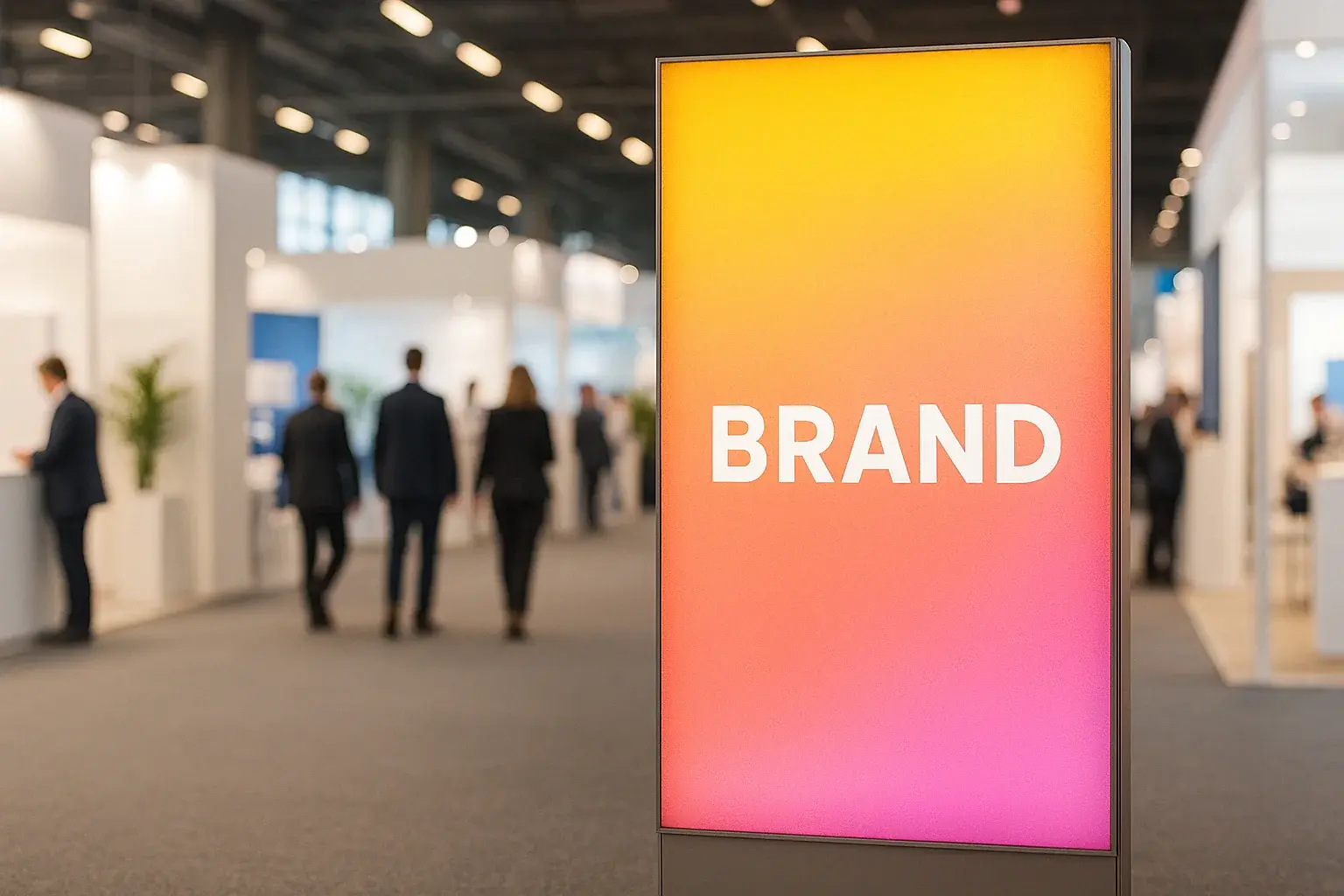 Exhibition booth with backlit displays for enhanced brand visibility
