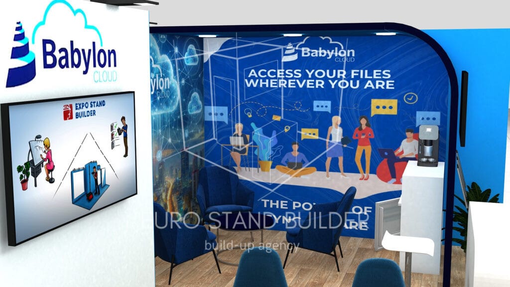 Two Sides Open Booth With Storage Room Rental: Size 5.5*4 m² - visualisation 2