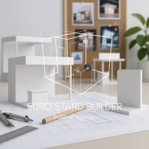 Custom-built stand elements crafted for unique exhibition booth layouts