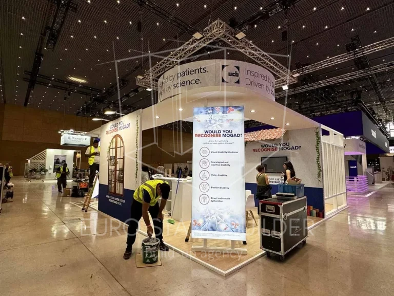 Exhibition stand built by Euro Stand Builder in Barcelona, Spain – professional trade show booth construction in Europe.