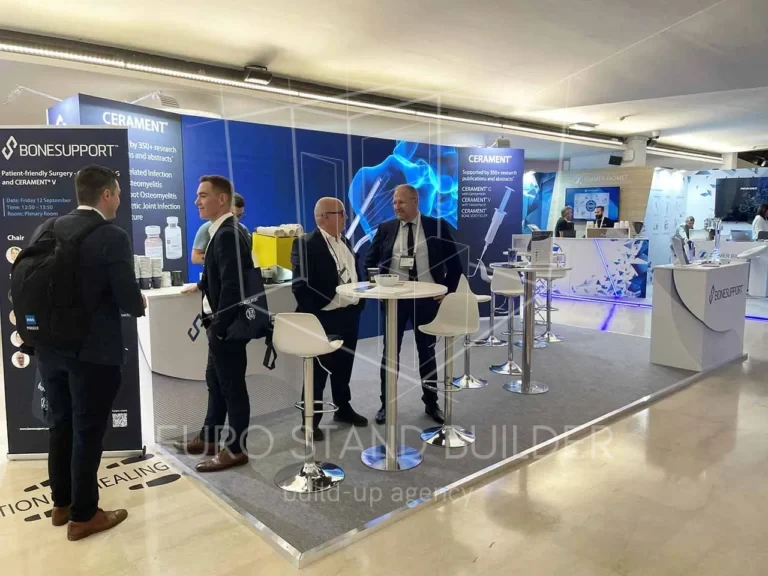 Trade show booth installation in Bologna, Italy – handled by Euro Stand Builder with precision and speed.