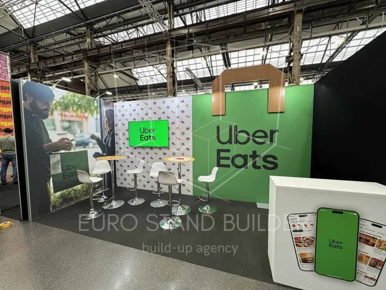 Exhibition stand set up in Dusseldorf, Germany – built by Euro Stand Builder for a major European trade fair.